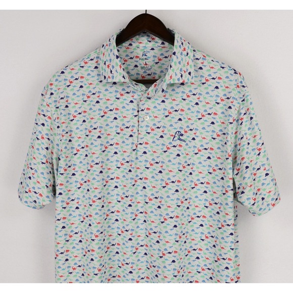 Rhoback The Jurassic Polo Shirt Large Multicolor Dinosaur AOP Performance Golf - Picture 3 of 12